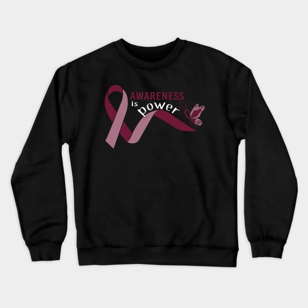 Awareness Is Power Butterfly Sickle Cell Warrior Burgundy Ribbon Support Survivor Crewneck Sweatshirt by celsaclaudio506